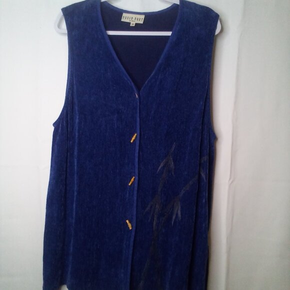 David Dart Blouse Women 1X Sleeveless Button Up Wood Buttons Soft Blue - Picture 1 of 14